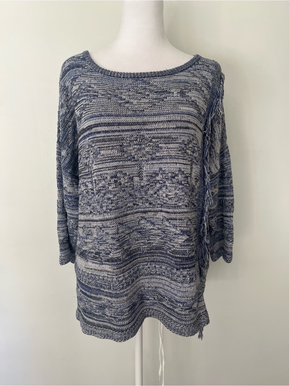 Lucky Brand Blue Marled Scoop Neck Knit Sweater